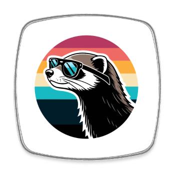 Ferret silhouette retro rainbow - Square fridge magnet - white - Front