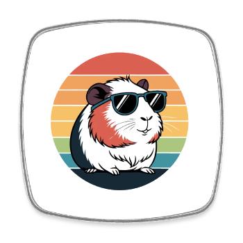 Retro Guinea Pig with Glasses - Square fridge magnet - white - Front