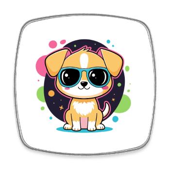 Neon-Welpe mit Brille - Viereckiger Kühlschrankmagnet - Weiß - Vorne