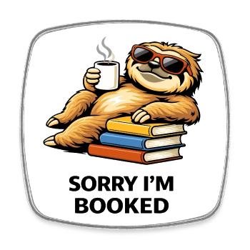 Cozy Sloth Reading Stack - Square fridge magnet - white - Front
