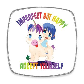 Unicorn Self Acceptance Cartoon - Square fridge magnet - white - Front