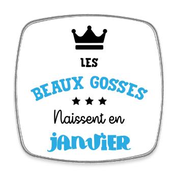 Cadeau naissance bébé garçon Janvier Beaux Gosses - Magnet carré - blanc - Devant