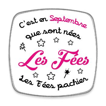 Cadeau naissance bébé fille Septembre Fées Humour - Magnet carré - blanc - Devant