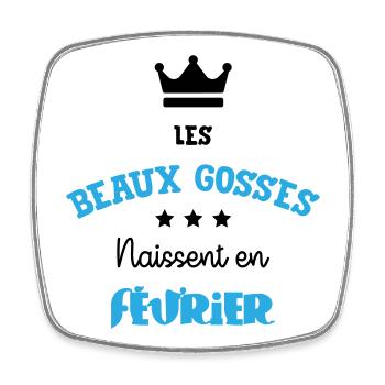 Cadeau naissance bébé garçon Février Beaux Gosses - Magnet carré - blanc - Devant