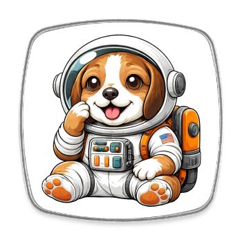 Cute Beagle Astronaut Space Explorer Cartoon - Square fridge magnet - white - Front