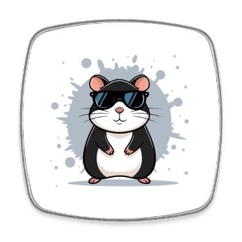 Hamster lunettes soleil - Magnet carré - blanc - Devant
