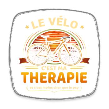Le vélo c’est ma thérapie – humour cycliste - Magnet carré - blanc - Devant