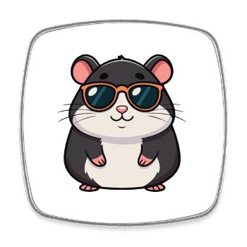 Schicke Hamster-Orange-Brille - Viereckiger Kühlschrankmagnet - Weiß - Vorne