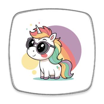 Pastel unicorn in glasses and rainbow - Square fridge magnet - white - Front