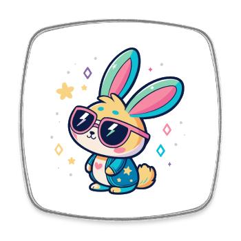 Pastel Bunny Pop Sonnenbrille - Viereckiger Kühlschrankmagnet - Weiß - Vorne