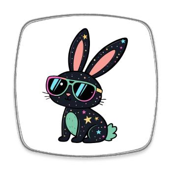 Lapin Galactique Lunettes Néon - Magnet carré - blanc - Devant