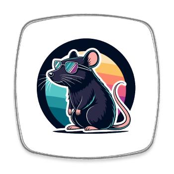 Retro Rainbow Bedtime Chic Mouse - Square fridge magnet - white - Front
