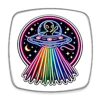 UFO Néon Alien Arc-en-ciel Alien Space - Magnet carré - blanc - Devant