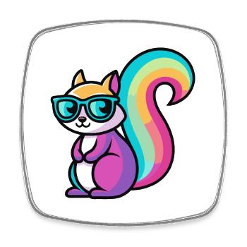 Rainbow Squirrel Glasses - Square fridge magnet - white - Front