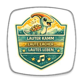 Dino Badge Lautes Leben - Viereckiger Kühlschrankmagnet - Weiß - Vorne