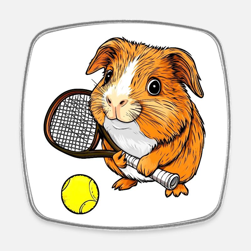 Guinea Pig Tennis - Square fridge magnet - white