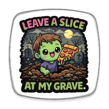 Zombie with slice of pizza in the cemetery - Square fridge magnet - white - Front