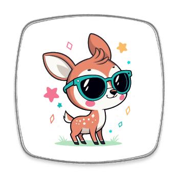 Bébé Cerf mignon en lunettes turquoise - Magnet carré - blanc - Devant