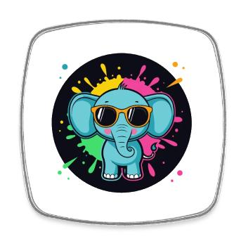 Elefanten-Neon-Spritzer-Zeichentrickbrille - Viereckiger Kühlschrankmagnet - Weiß - Vorne