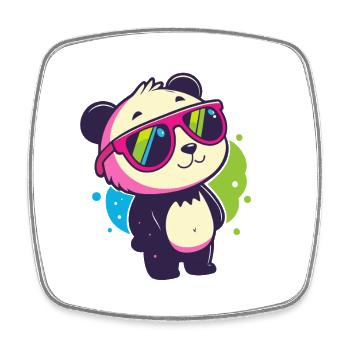 Niedliche Panda-Neonbrille - Viereckiger Kühlschrankmagnet - Weiß - Vorne