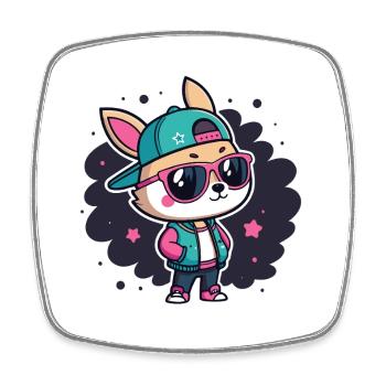 Lapin streetwear rétro chic - Magnet carré - blanc - Devant