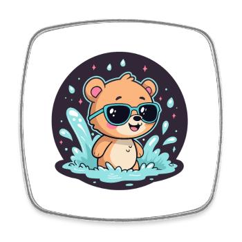 Chic surfer bear with blue glasses - Square fridge magnet - white - Front