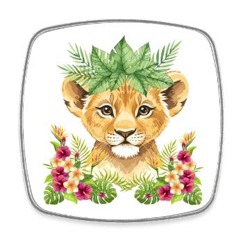 Floral lion cub - Square fridge magnet - white - Front