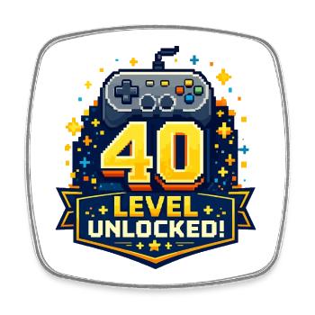 40 Level Freigeschaltet Retro Controller - Viereckiger Kühlschrankmagnet - Weiß - Vorne