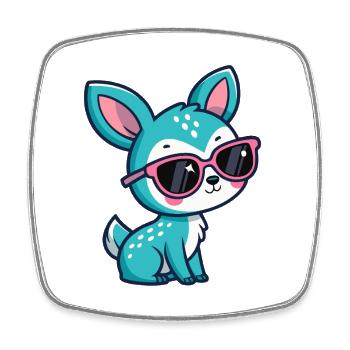 Kawaii Turquoise Doe in Pink Glasses - Square fridge magnet - white - Front