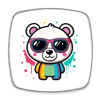 Regenbogenpanda-Brille - Viereckiger Kühlschrankmagnet - Weiß - Vorne