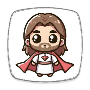 Niedlich Jesus Christus Superheld Kirche Held - Viereckiger Kühlschrankmagnet - Weiß - Vorne