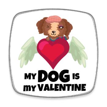 Cute Angel Dog Heart – Puppy Love Wings - Square fridge magnet - white - Front