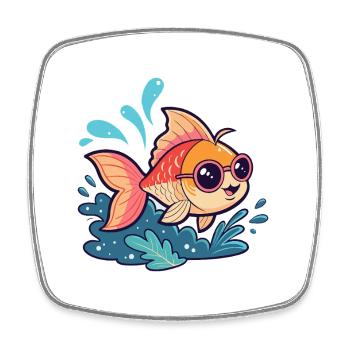 Poisson Splash Lunettes de Soleil - Magnet carré - blanc - Devant