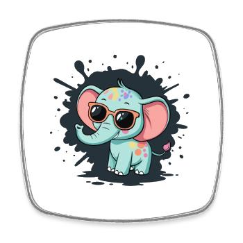 Pastel Elephant with Colorful Glasses - Square fridge magnet - white - Front