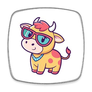 Vache kawaii lunettes soleil - Magnet carré - blanc - Devant