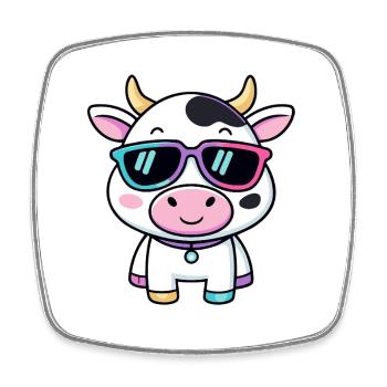Kuh mit Kawaii-Sonnenbrille - Viereckiger Kühlschrankmagnet - Weiß - Vorne