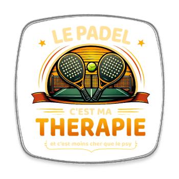 Le padel c’est ma thérapie humour sport - Magnet carré - blanc - Devant