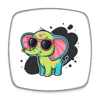 Éléphant coloré en lunettes roses - Magnet carré - blanc - Devant