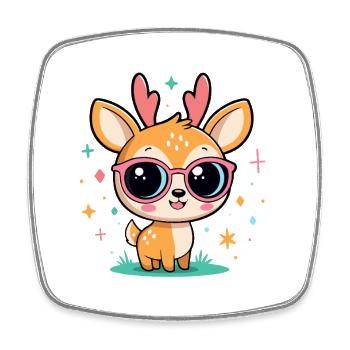 Cerf kawaii aux lunettes roses - Magnet carré - blanc - Devant