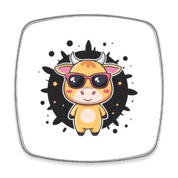 Kawaii-Kuh-Sonnenbrille - Viereckiger Kühlschrankmagnet - Weiß - Vorne
