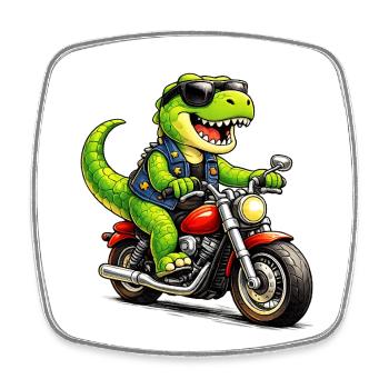 Biker-Dinosaurier  - Viereckiger Kühlschrankmagnet - Weiß - Vorne