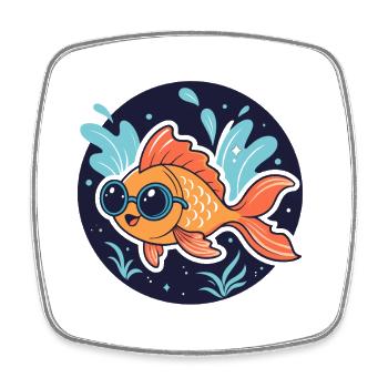 Golden Fish Aquatic Goggles - Square fridge magnet - white - Front