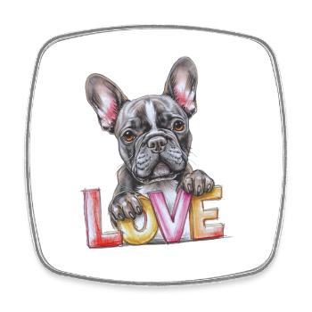 Französische Bulldogge Love - Viereckiger Kühlschrankmagnet - Weiß - Vorne
