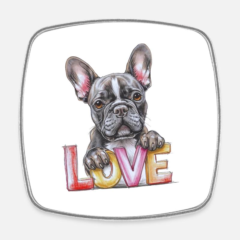 Amour du bouledogue français - Magnet carré - blanc