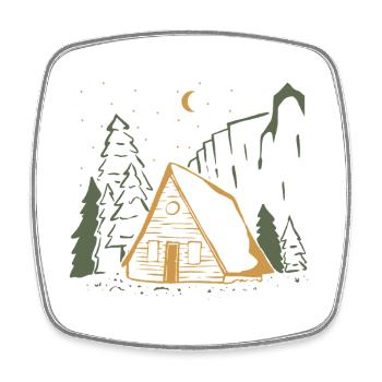 Moonlit Rustic Cabin Night - Square fridge magnet - white - Front