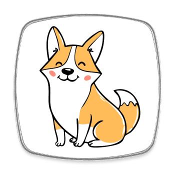 Fröhlicher Corgi (Comic) - Viereckiger Kühlschrankmagnet - Weiß - Vorne
