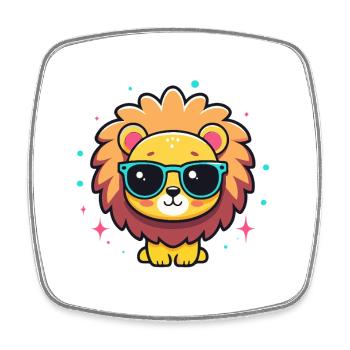 Lion Kawaii chic avec lunettes bleues - Magnet carré - blanc - Devant