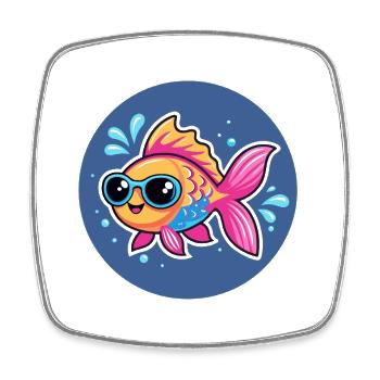 Poisson lunettes soleil vif - Magnet carré - blanc - Devant
