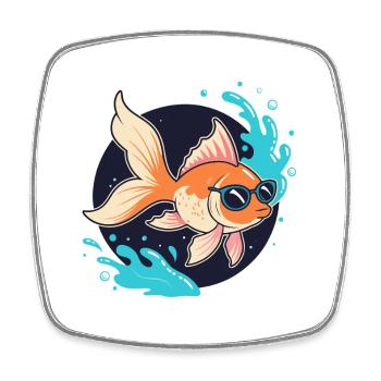 Retro Golden Fish Glasses - Square fridge magnet - white - Front