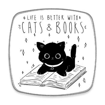 Chats & Livres - Magnet carré - blanc - Devant